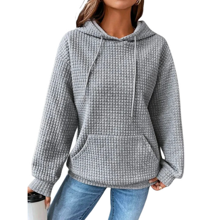Damska bluza z kapturem, dzianina wafelkowa, z długim rękawem, casualowa sweatshirt