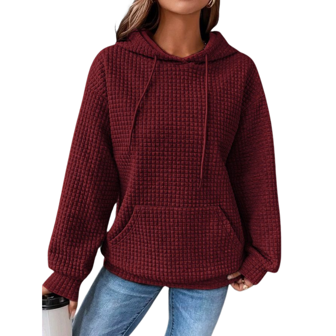 Damska bluza z kapturem, dzianina wafelkowa, z długim rękawem, casualowa sweatshirt