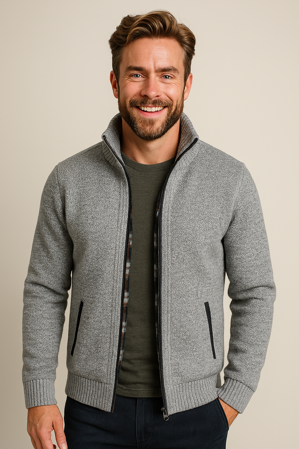 Men's Fleece Knit Cardigan Jacket
