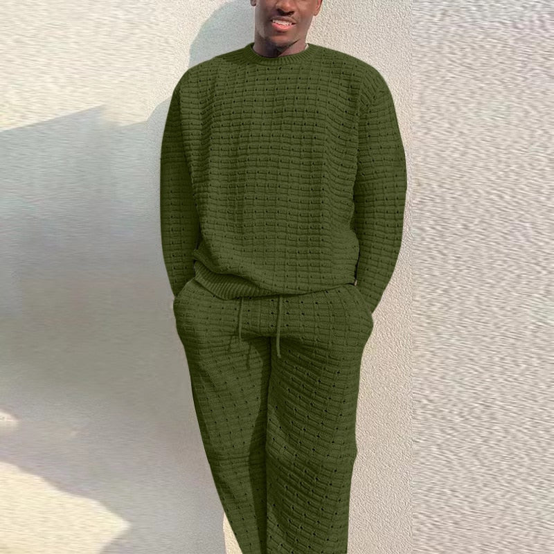 Men's Knit Tracksuit Fleece Jumper and Joggers Set