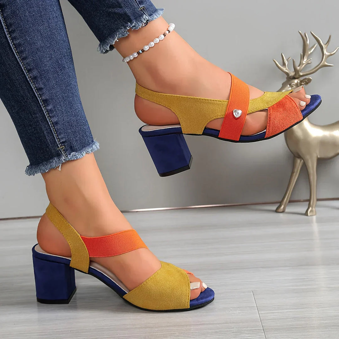 Women's Suede Block Heel Slingback Open Toe Sandals