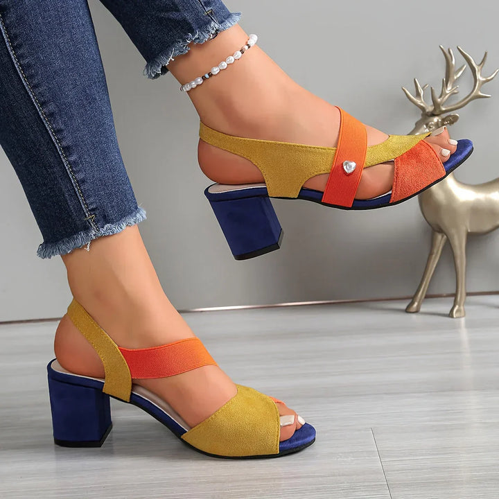 Women's Suede Block Heel Slingback Open Toe Sandals
