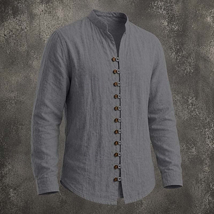 Men's Linen Grandad Shirt Long Sleeve Band Collar Top