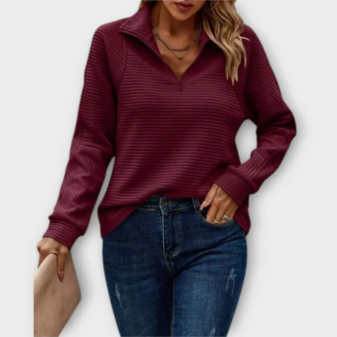 Women's Knit Quarter Zip Jumper Fleece Pullover Sweatshirt