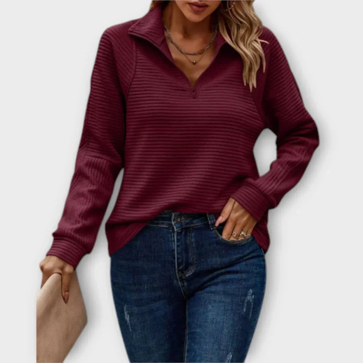 Women's Knit Quarter Zip Jumper Fleece Pullover Sweatshirt