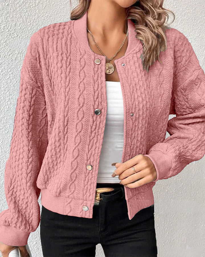 Women's Knit Bomber Jacket Merino Wool Button Up Cardigan Sweater