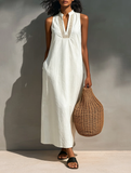 Women's Loose Sleeveless V-Neck Linen Maxi Sun Dress