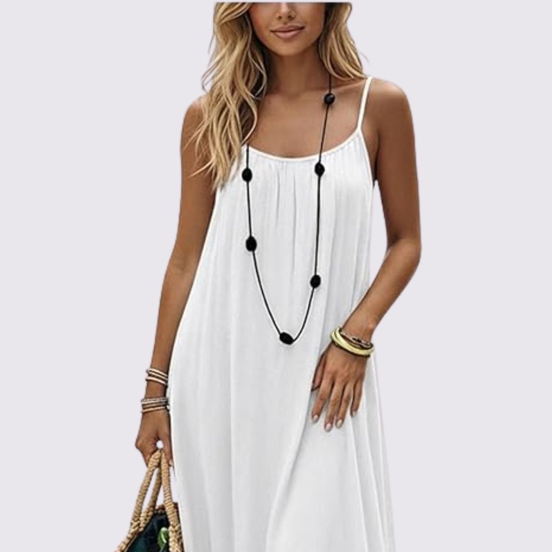 Women’s Linen Open-Back Strappy Slip Maxi Dress