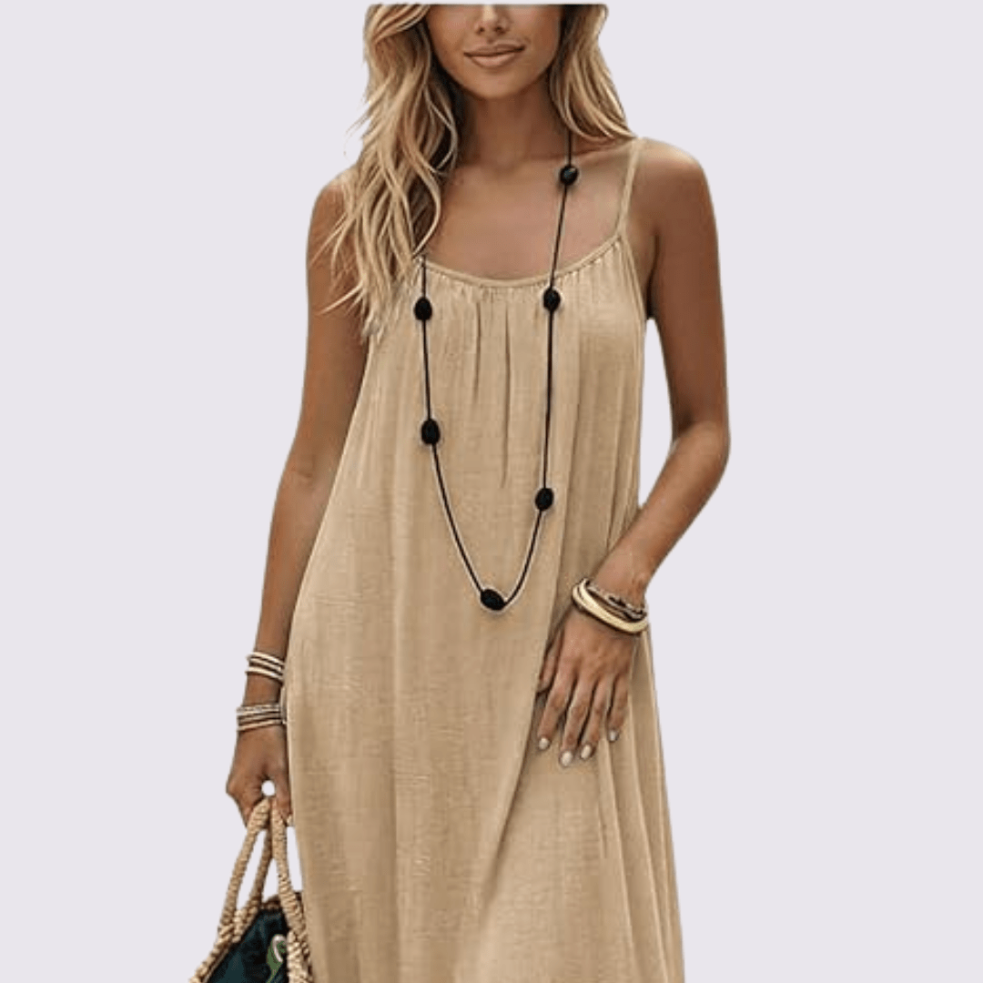 Women’s Linen Open-Back Strappy Slip Maxi Dress
