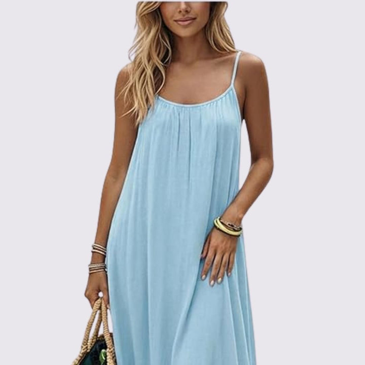 Women’s Linen Open-Back Strappy Slip Maxi Dress