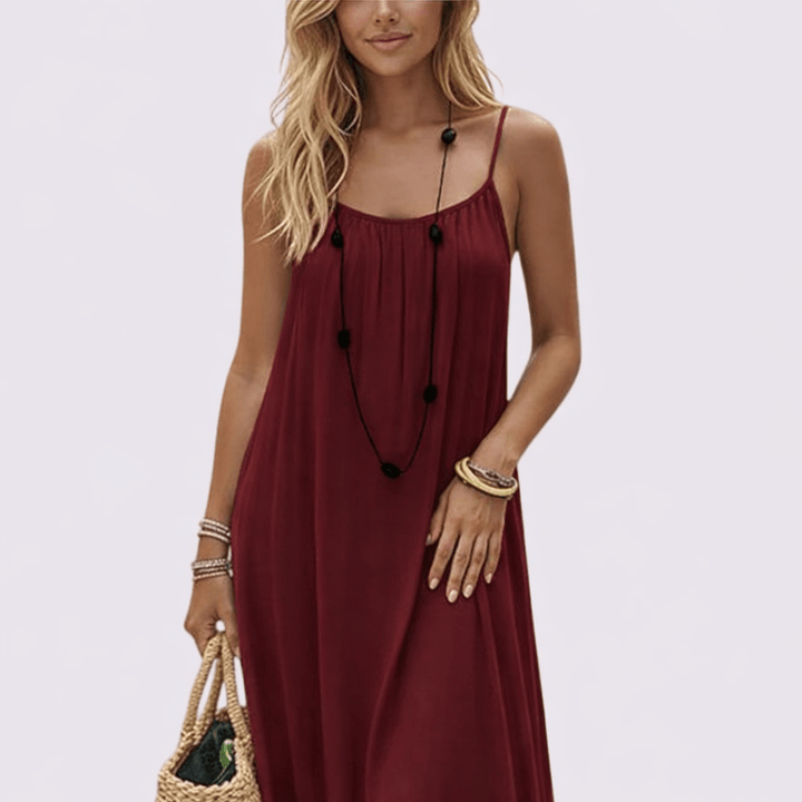 Women’s Linen Open-Back Strappy Slip Maxi Dress