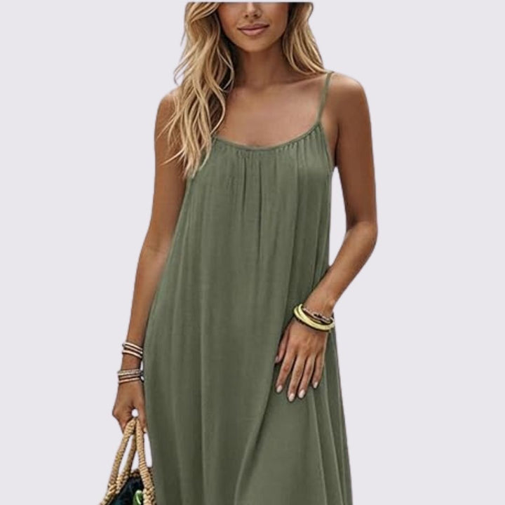 Women’s Linen Open-Back Strappy Slip Maxi Dress