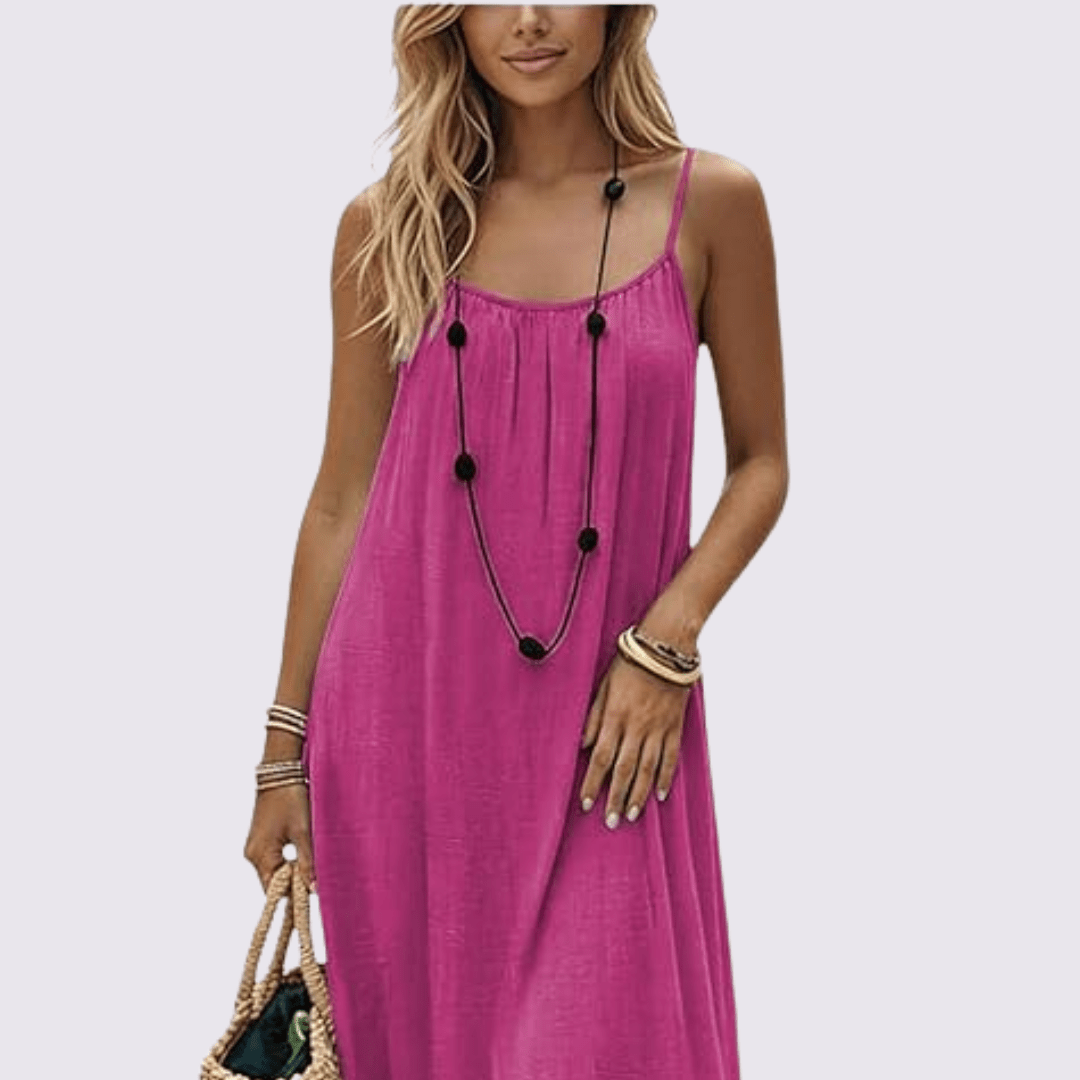 Women’s Linen Open-Back Strappy Slip Maxi Dress