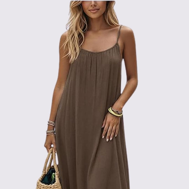 Women’s Linen Open-Back Strappy Slip Maxi Dress