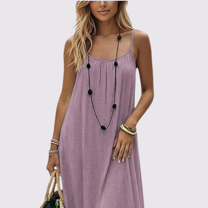 Women’s Linen Open-Back Strappy Slip Maxi Dress