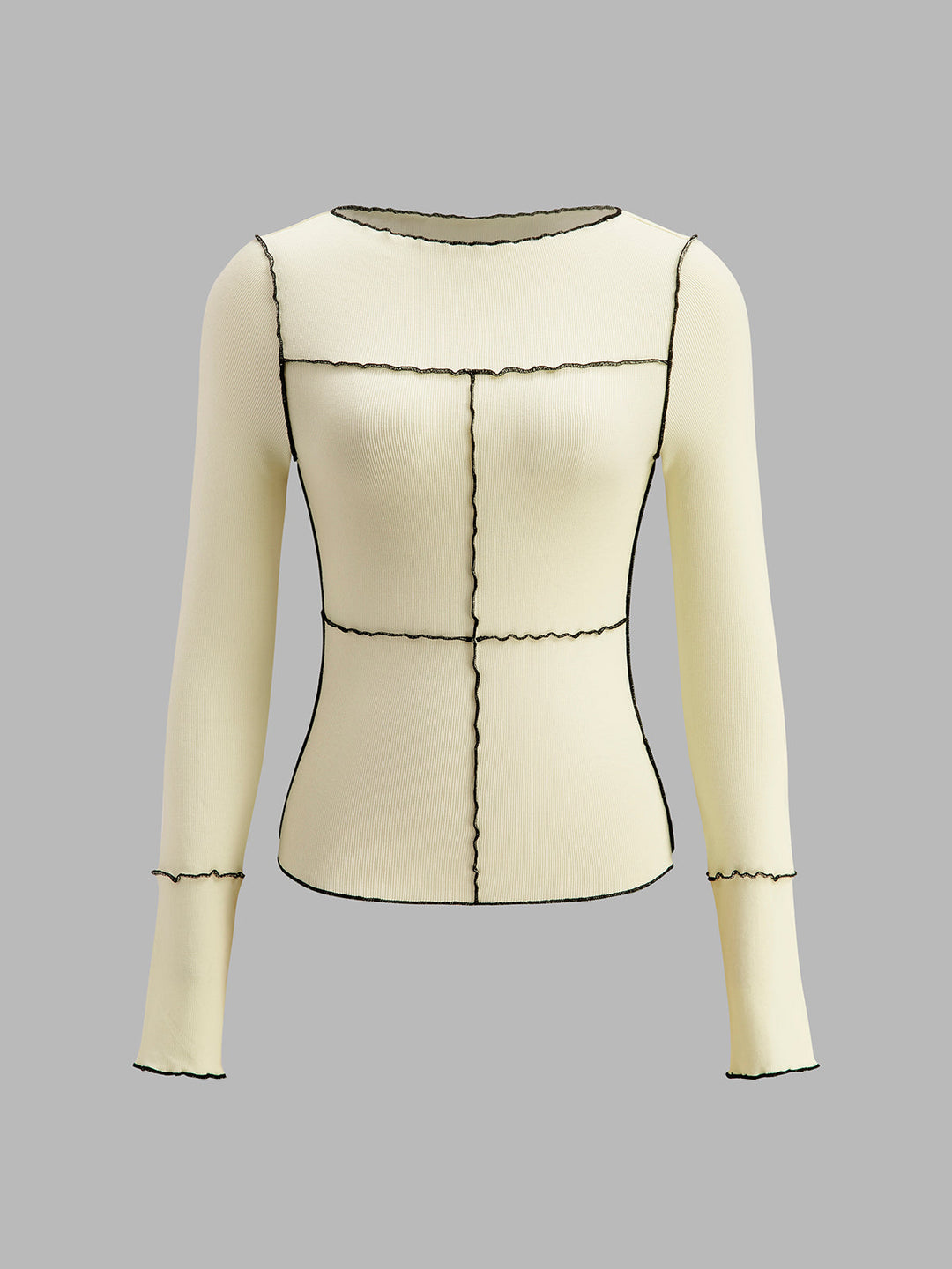 Women's Ribbed Knit Long Sleeve Exposed Seam Top