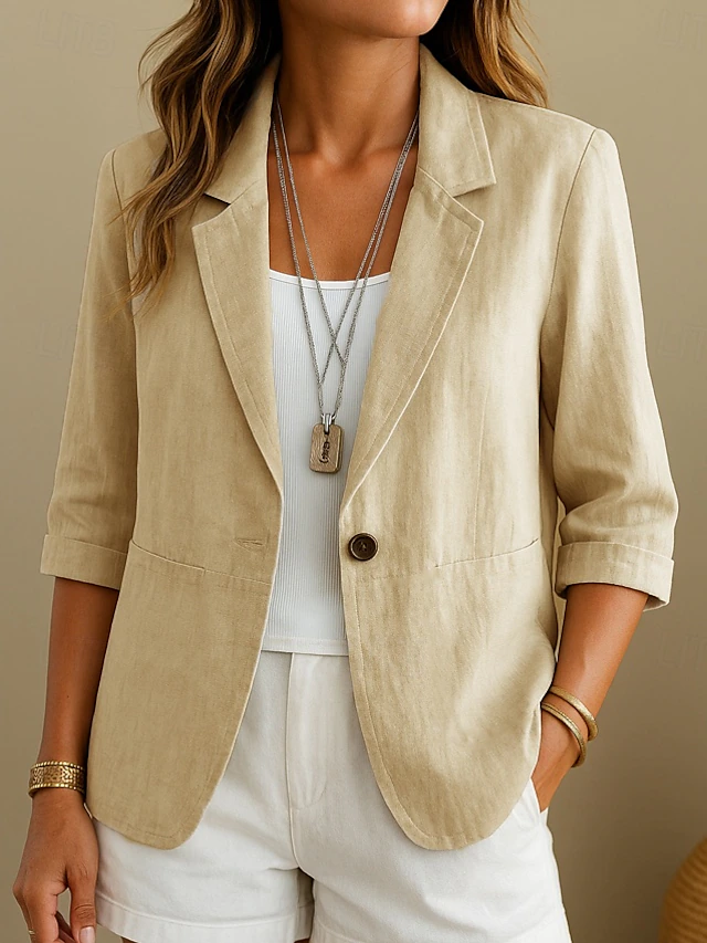 Women's Linen Three-Quarter-Sleeve Tailored Blazer