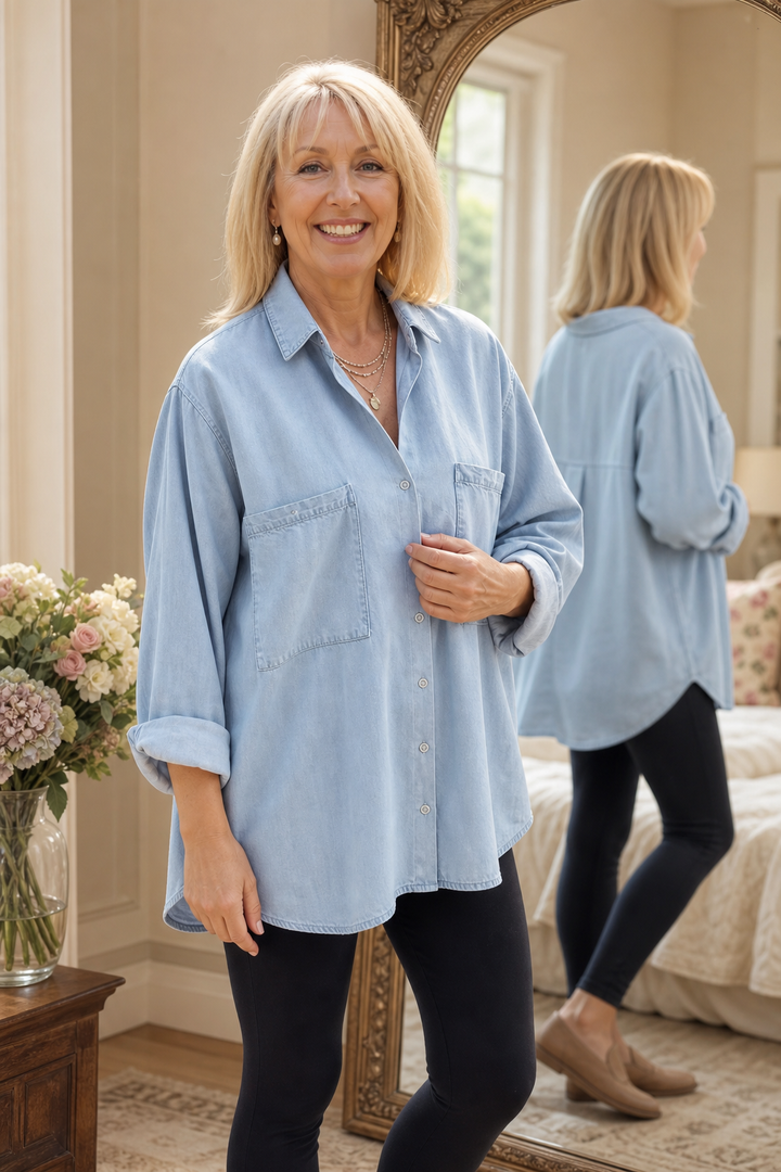 Chemise en jean pour femme, blouse oversize en lin, tunique décontractée
