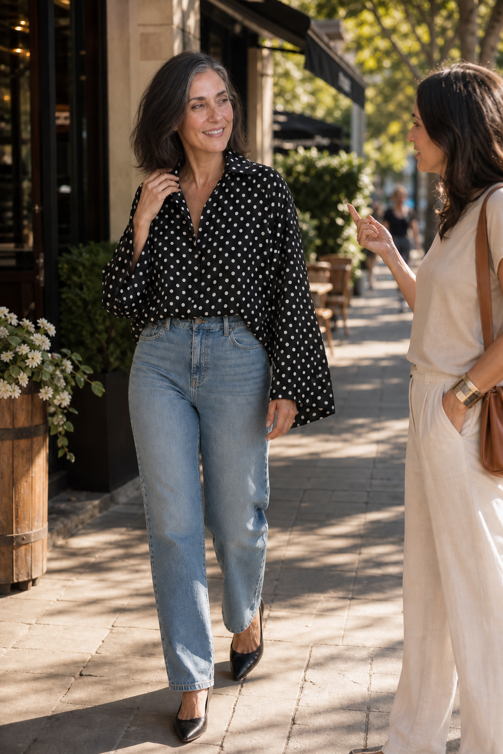 Women's Polka Dot Chiffon Blouse Long Lantern Sleeve Button Shirt