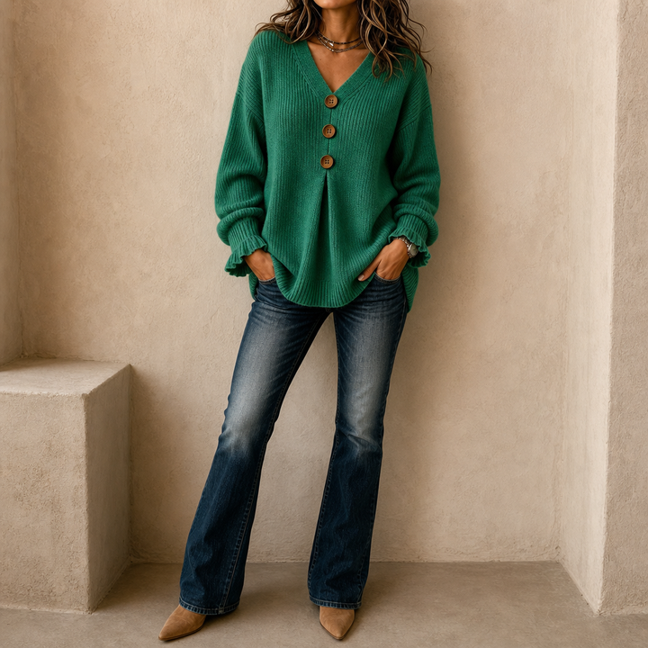 Pull à col V pour femme en maille côtelée