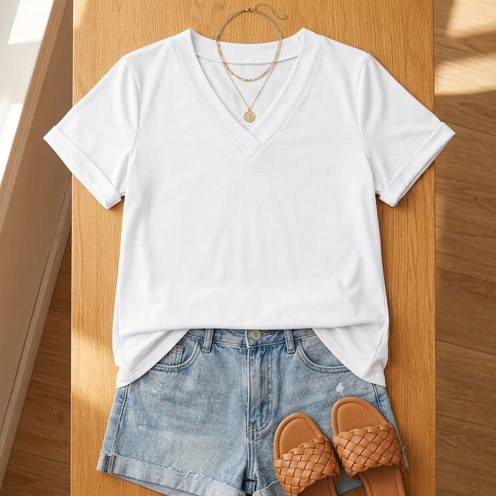 Women's Linen Blend V Neck T Shirt Short Sleeve Loose Top Blouse