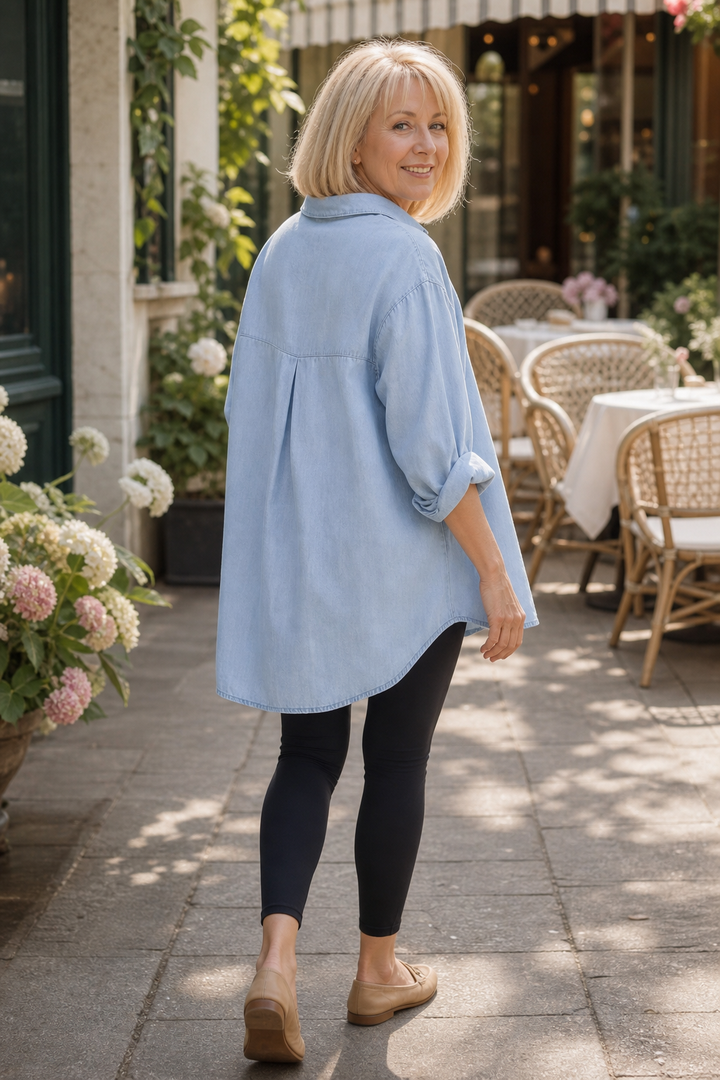 Chemise en jean pour femme, blouse oversize en lin, tunique décontractée