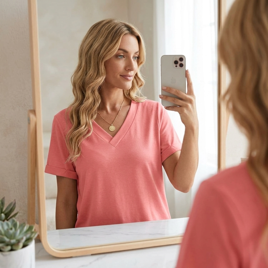 Women's Linen Blend V Neck T Shirt Short Sleeve Loose Top Blouse