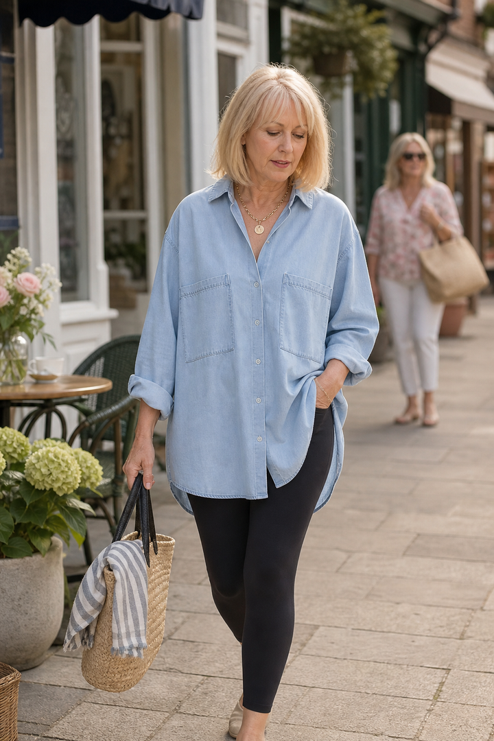Chemise en jean pour femme, blouse oversize en lin, tunique décontractée