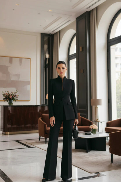 Women's Knit Tailored Blazer and Trouser Suit Set