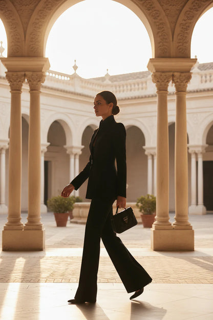 Women's Knit Tailored Blazer and Trouser Suit Set