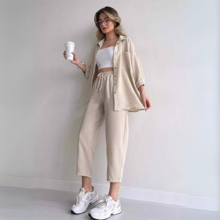 Women's Linen Co Ord Set Trouser 2 Piece Top Pants Casual Outfit