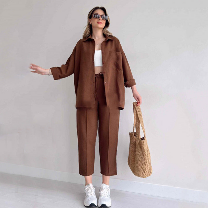 Women's Linen Co Ord Set Trouser 2 Piece Top Pants Casual Outfit