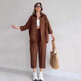 Women's Linen Co Ord Set Trouser 2 Piece Top Pants Casual Outfit