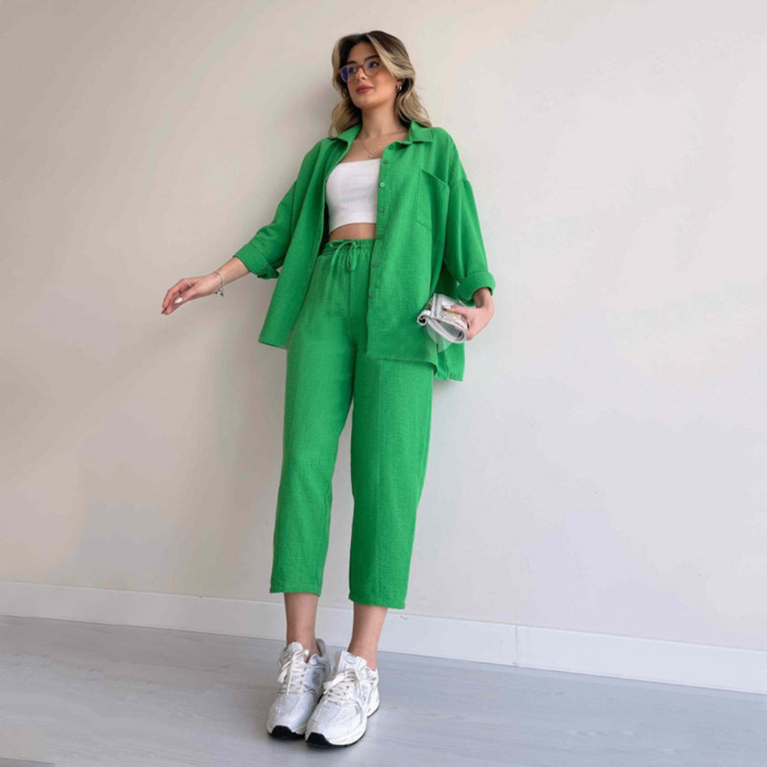 Women's Linen Co Ord Set Trouser 2 Piece Top Pants Casual Outfit