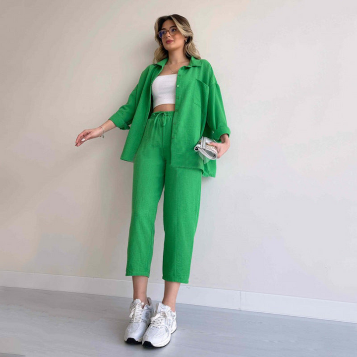 Women's Linen Co Ord Set Trouser 2 Piece Top Pants Casual Outfit