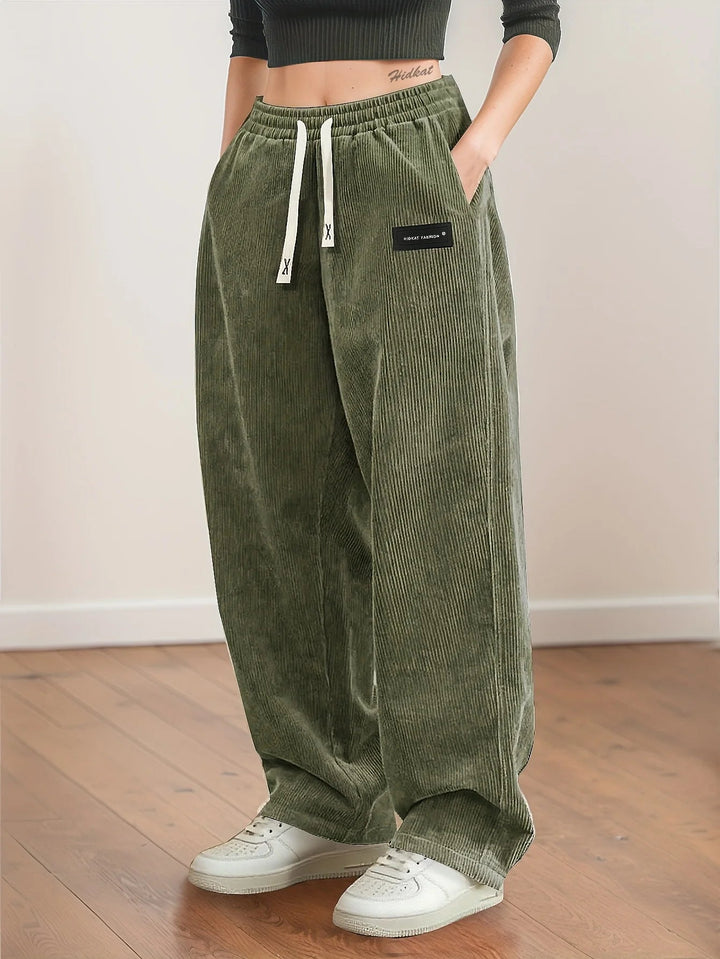Women's Corduroy Wide Leg Trousers Drawstring Baggy Pants