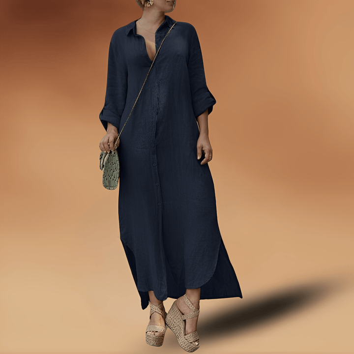 Women's Linen Shirt Long Sleeve Maxi Kaftan Dress