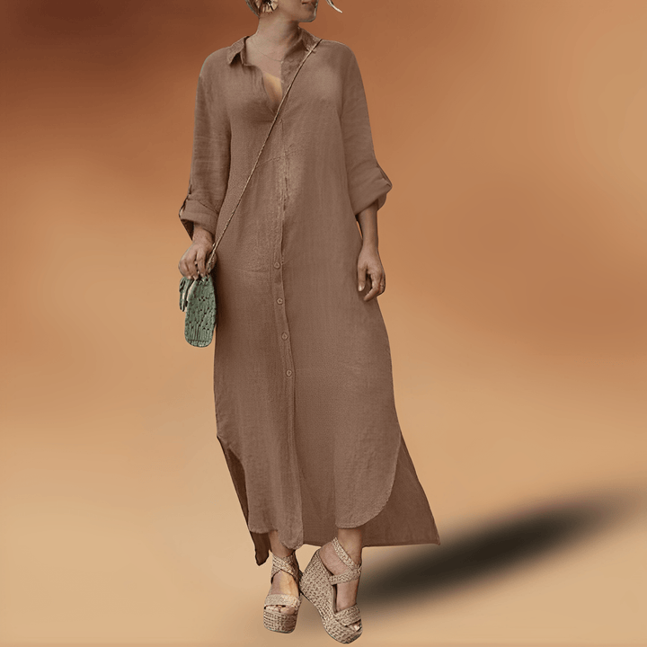 Women's Linen Shirt Long Sleeve Maxi Kaftan Dress