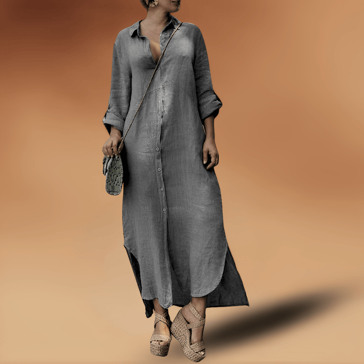 Women's Linen Shirt Long Sleeve Maxi Kaftan Dress