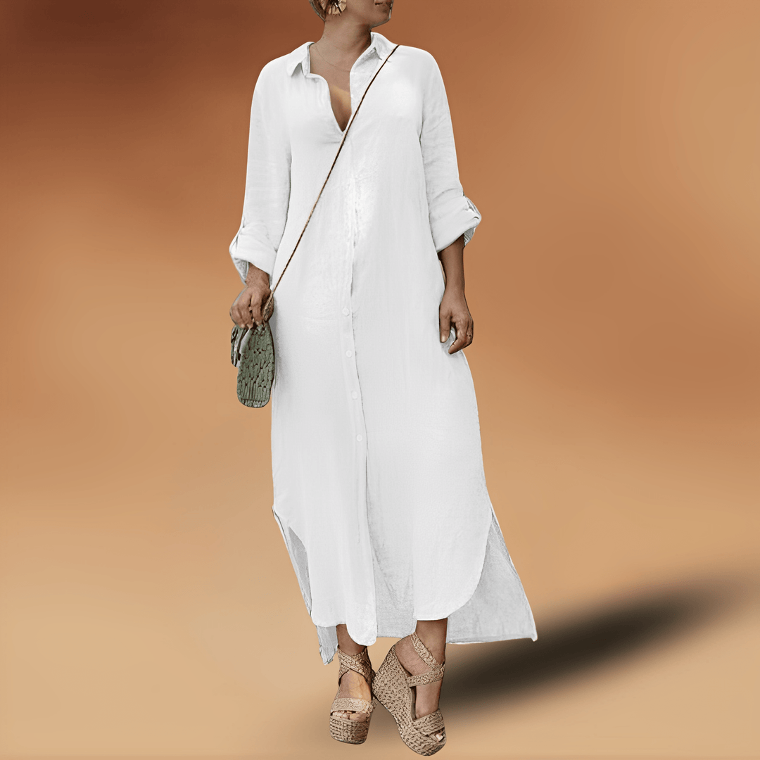 Women's Linen Shirt Long Sleeve Maxi Kaftan Dress