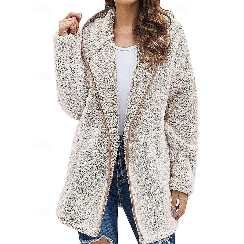 Women's Wool Fleece-Texture Hooded Jacket