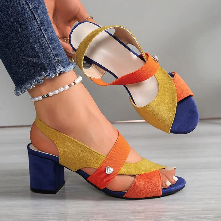 Women's Suede Block Heel Slingback Open Toe Sandals