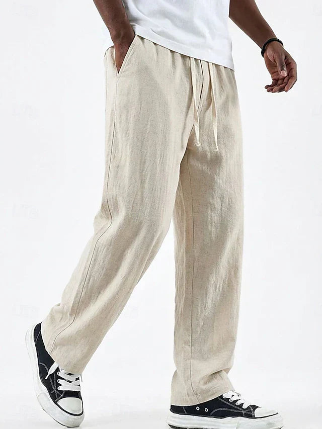 Men's Linen Trousers Casual Wide Leg Drawstring Lounge Pants