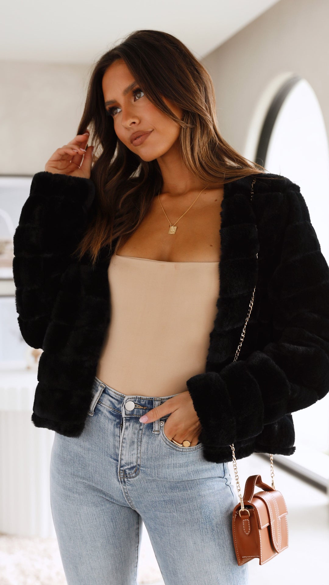Women's Faux Fur Jacket Open Front Outerwear