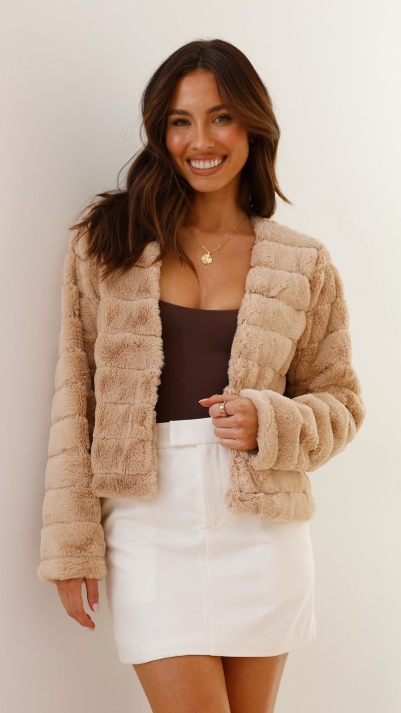 Women's Faux Fur Jacket Open Front Outerwear
