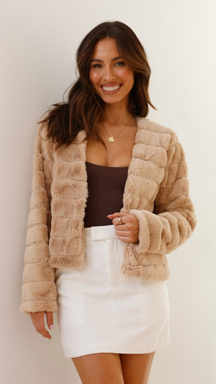 Women's Faux Fur Jacket Open Front Outerwear