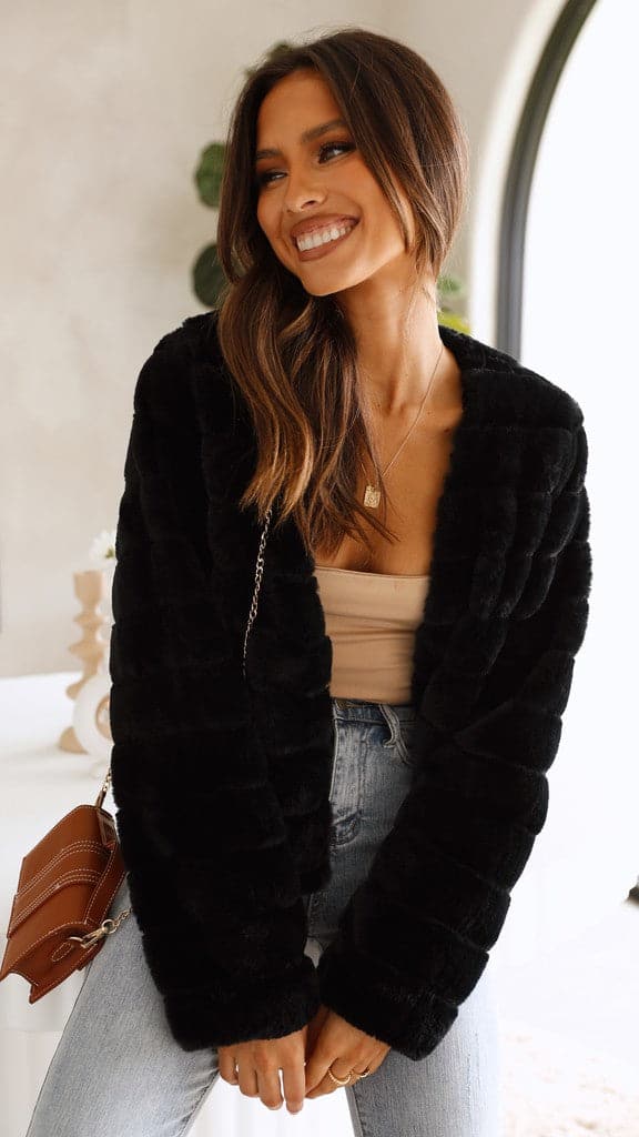 Women's Faux Fur Jacket Open Front Outerwear