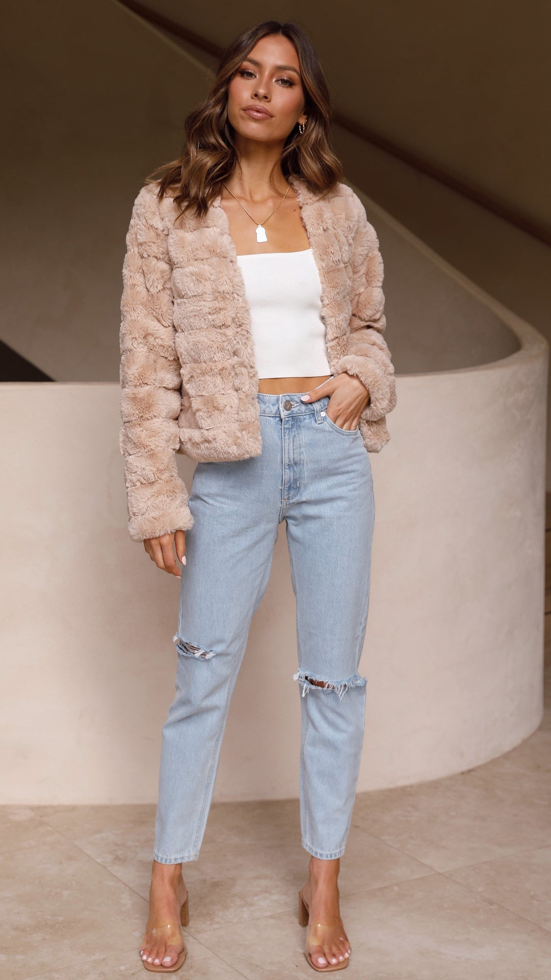 Women's Faux Fur Jacket Open Front Outerwear