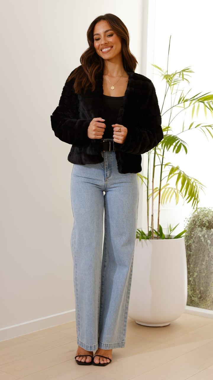 Women's Faux Fur Jacket Open Front Outerwear