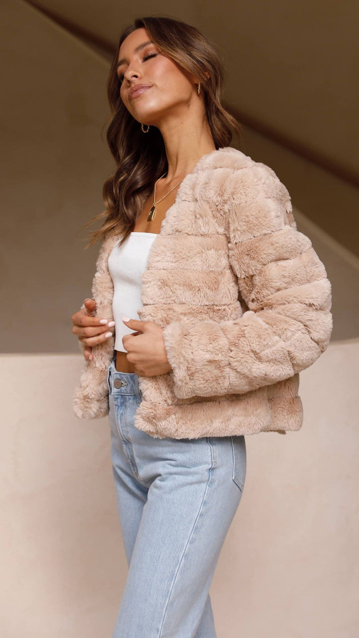 Women's Faux Fur Jacket Open Front Outerwear